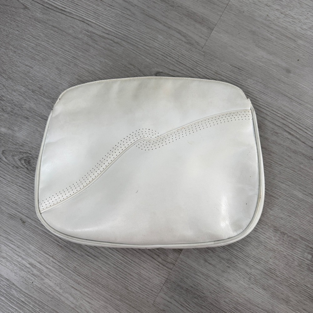 Salvatore Ferragamo Vintage White Leather Perforated Wave Clutch Bag Italy